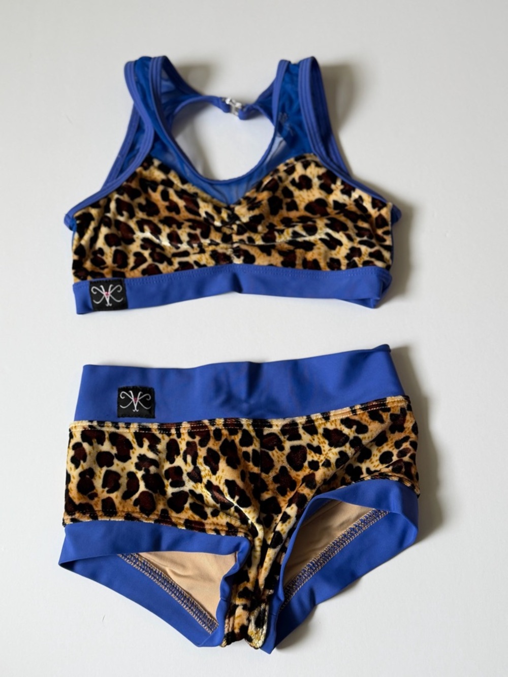 Kandi Kouture Leopard Dance Set with Royal Blue Trim and velvet leopard size CM